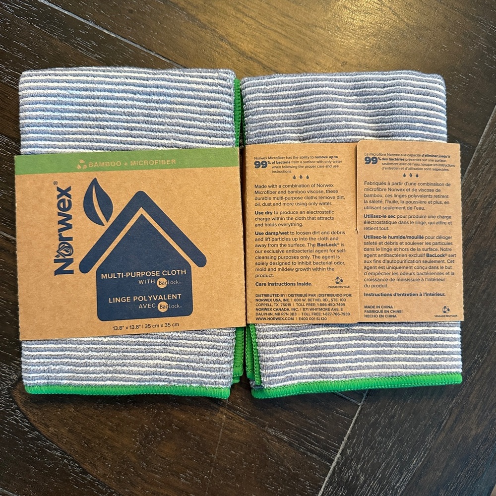 Set of 2 Norwex Multi-Purpose Cloths with Gray and Green Accents